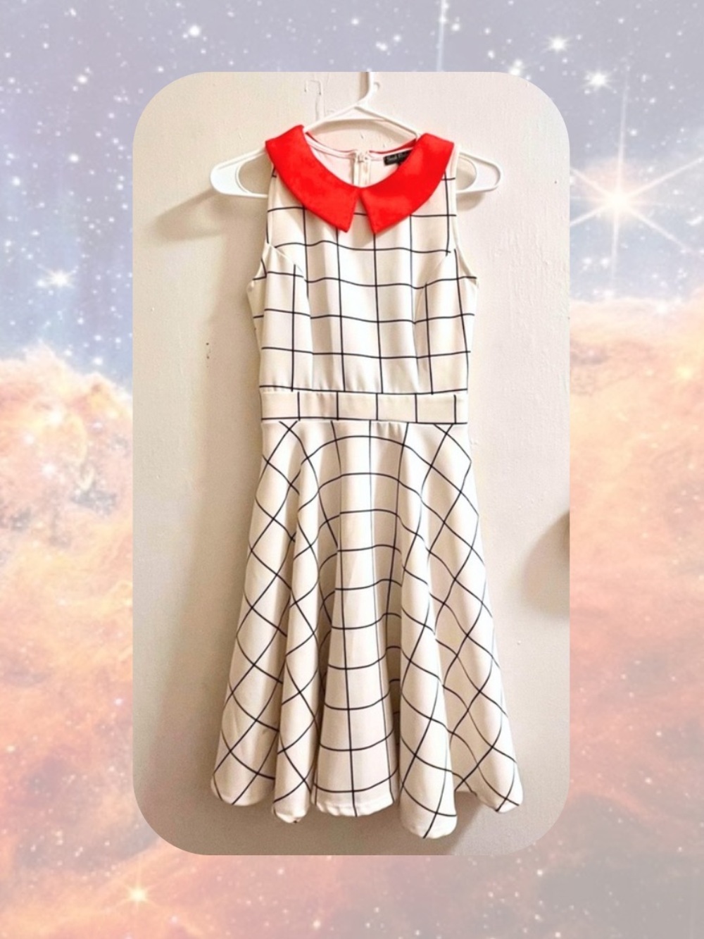 Modcloth Cream & Red Checkered Collar A-Line Fit & Flare Mod Dress